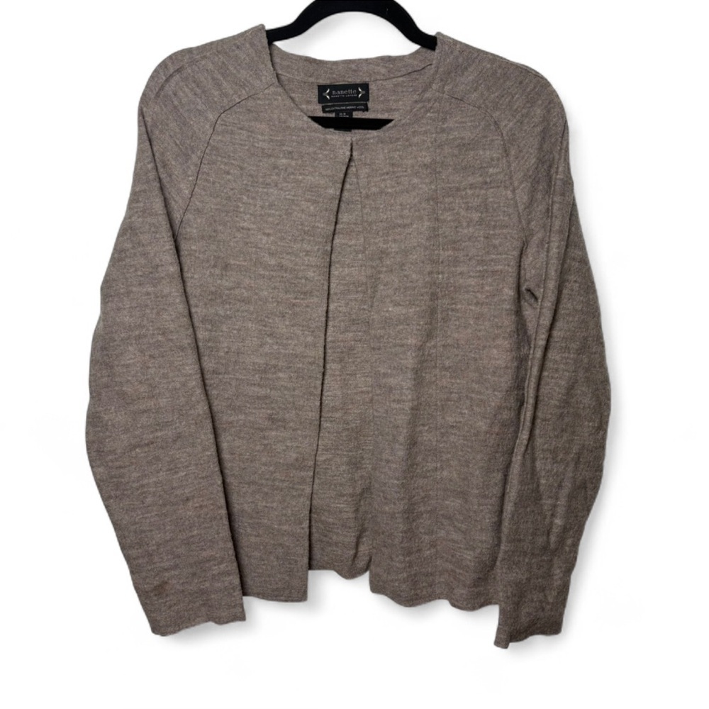 Nanette Lepore Merino Wool Cardigan Medium Tan Clasp Closure